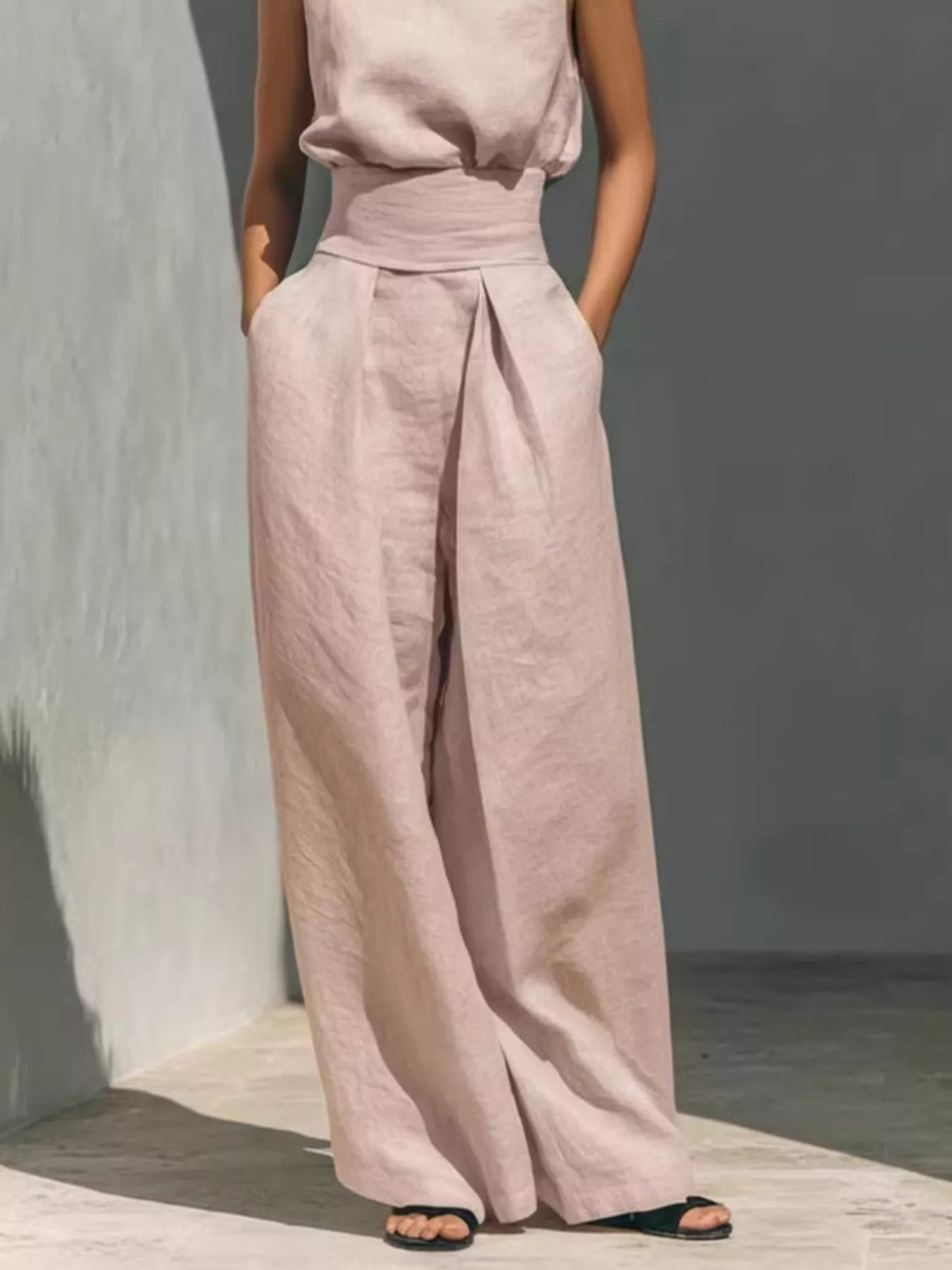 Full Size Sleeveless Wide-leg Jumpsuit Smocked Waist Plus (10)