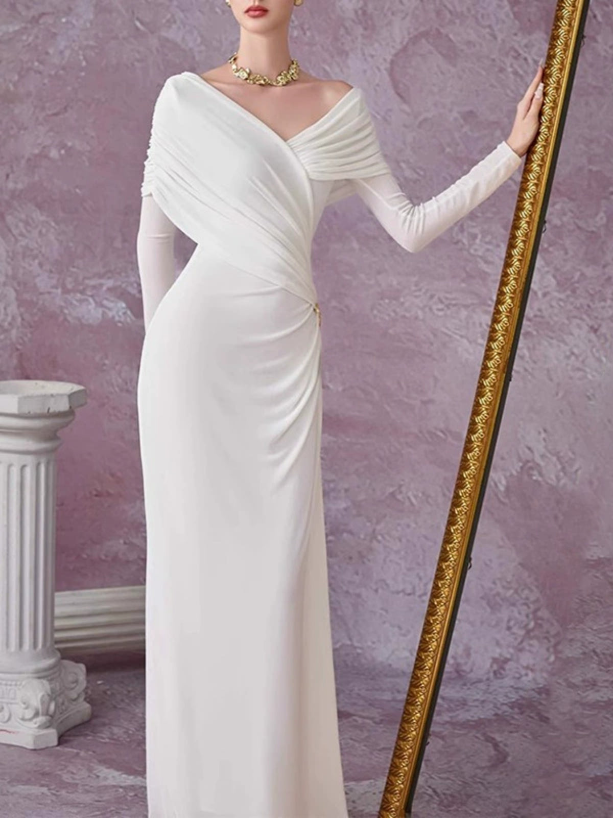 Ruched Draped Long Sleeve Maxi Dress (4)