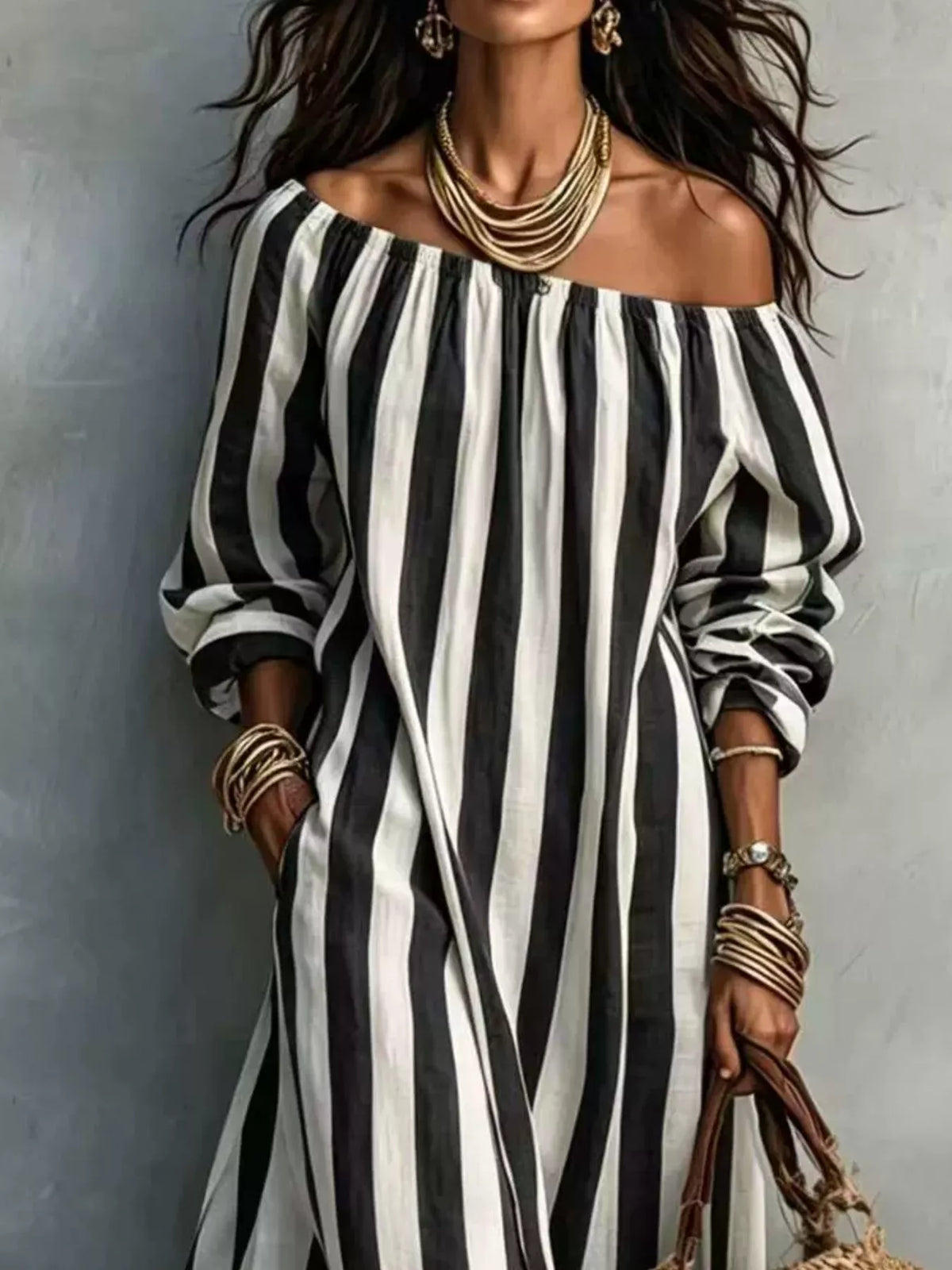 Off-shoulder Striped Dress Pockets (11)