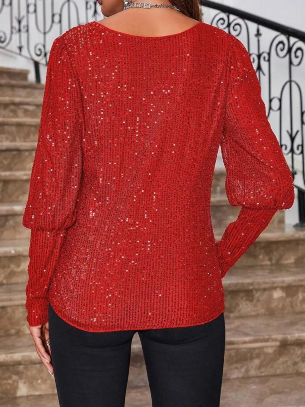 Sequin Boat Neck Long Sleeve Top (6)