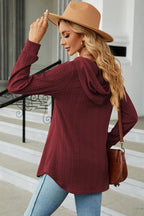 Decorative Button Drawstring Long Sleeve Hoodie (3)