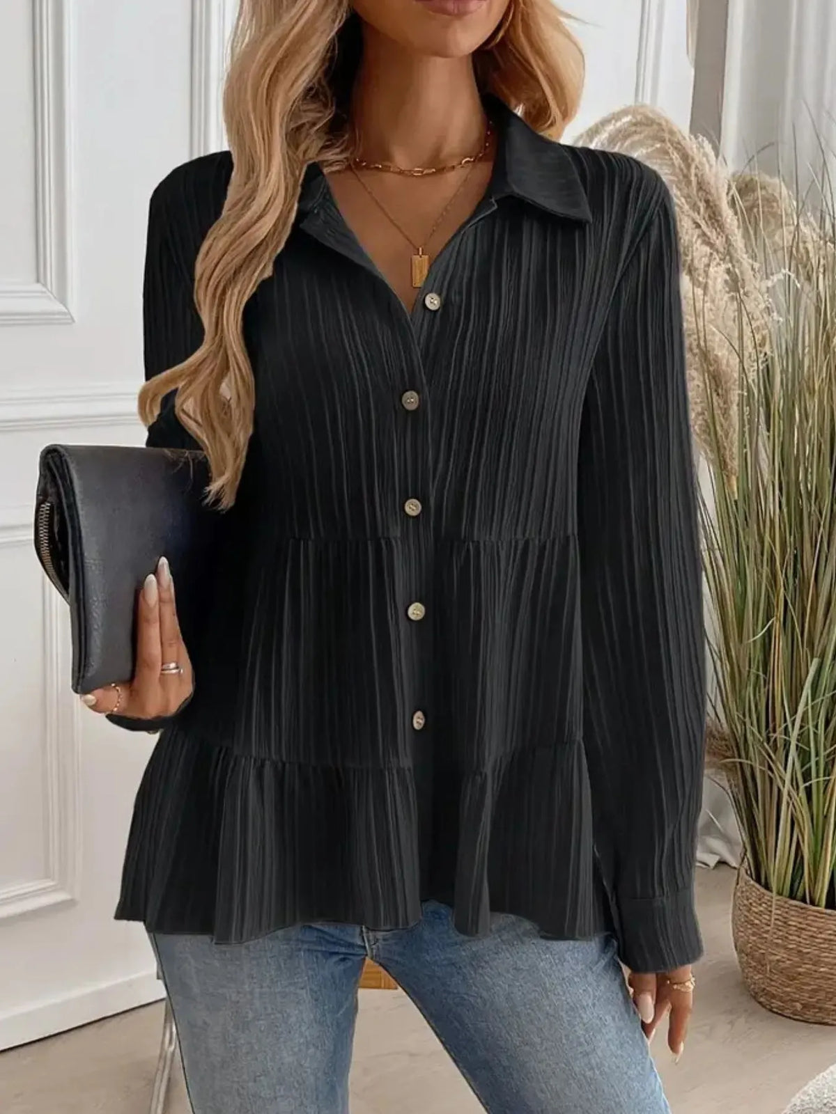 Striped Button-down Tiered Shirt (14)