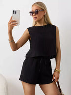 Textured Round Neck Tank Shorts Set (14)