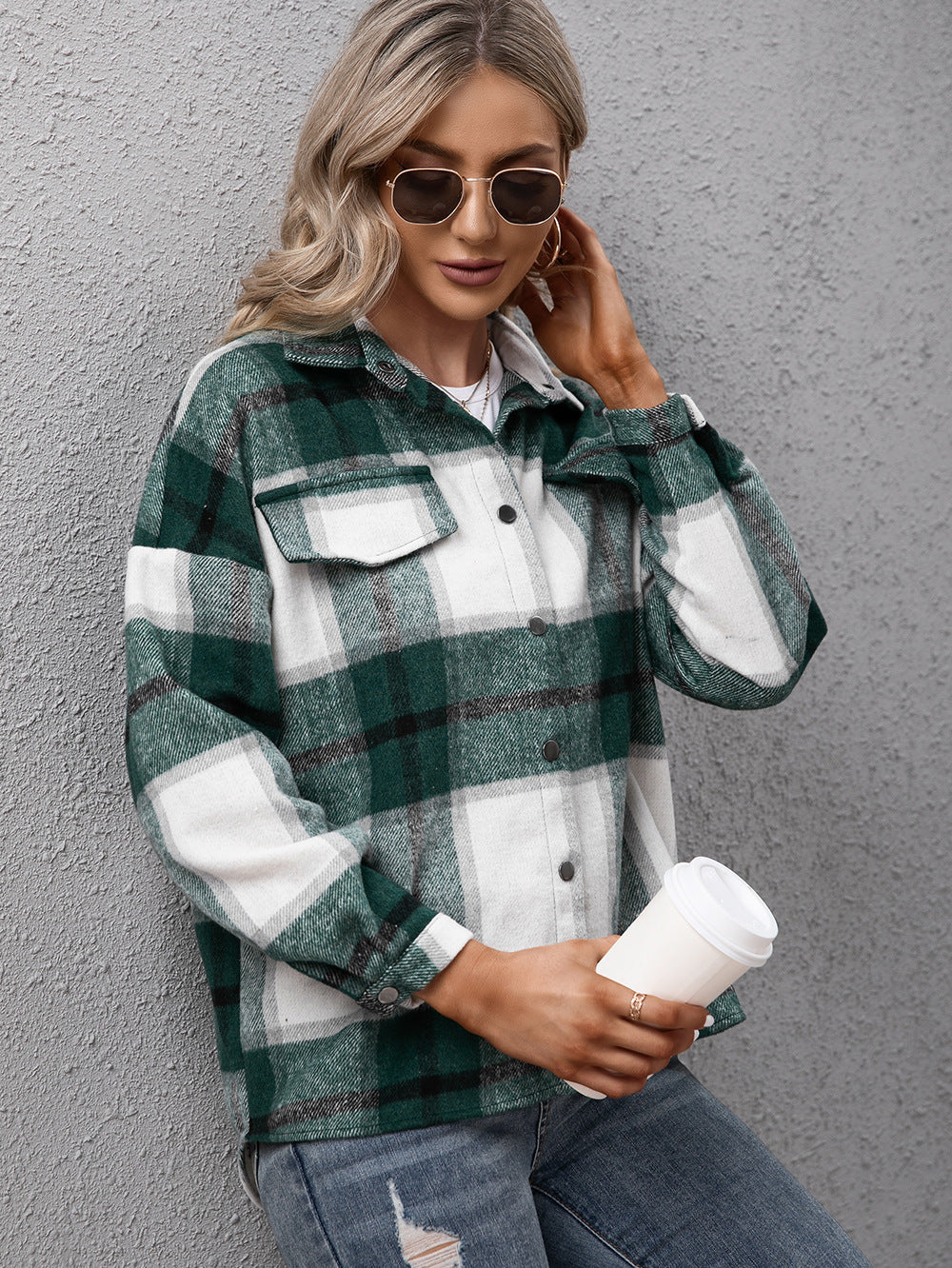 Plaid Long Sleeve Shirt Jacket (13)