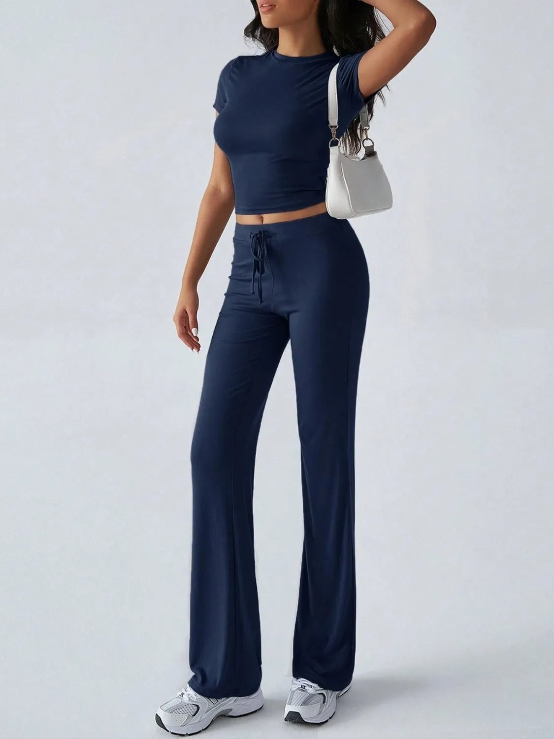 Round Neck Short Sleeve Top Pants Set (10)