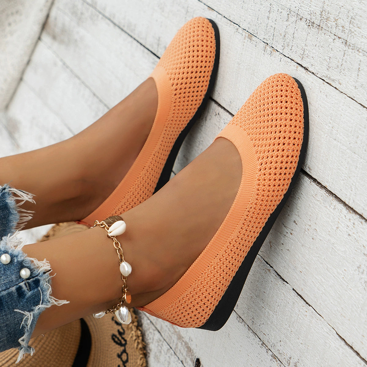 Solid Color Mesh Flat Slip-ons (6)