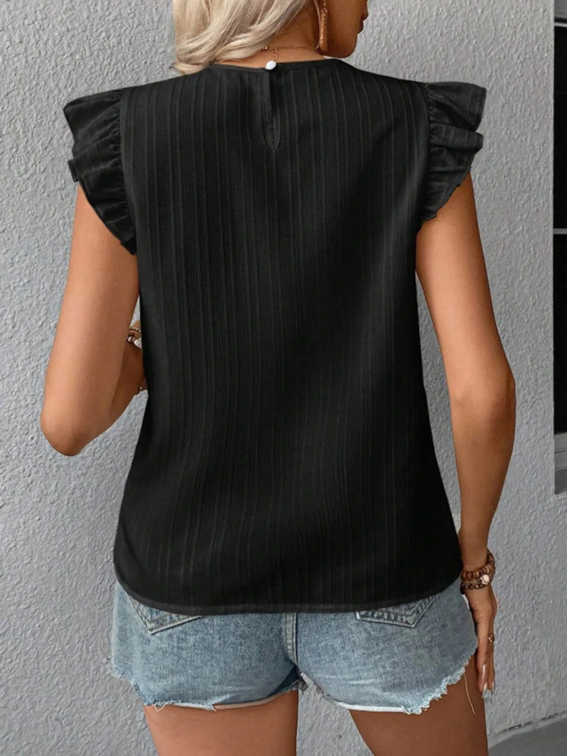 Ruffled Round Neck Cap Sleeve Blouse (24)