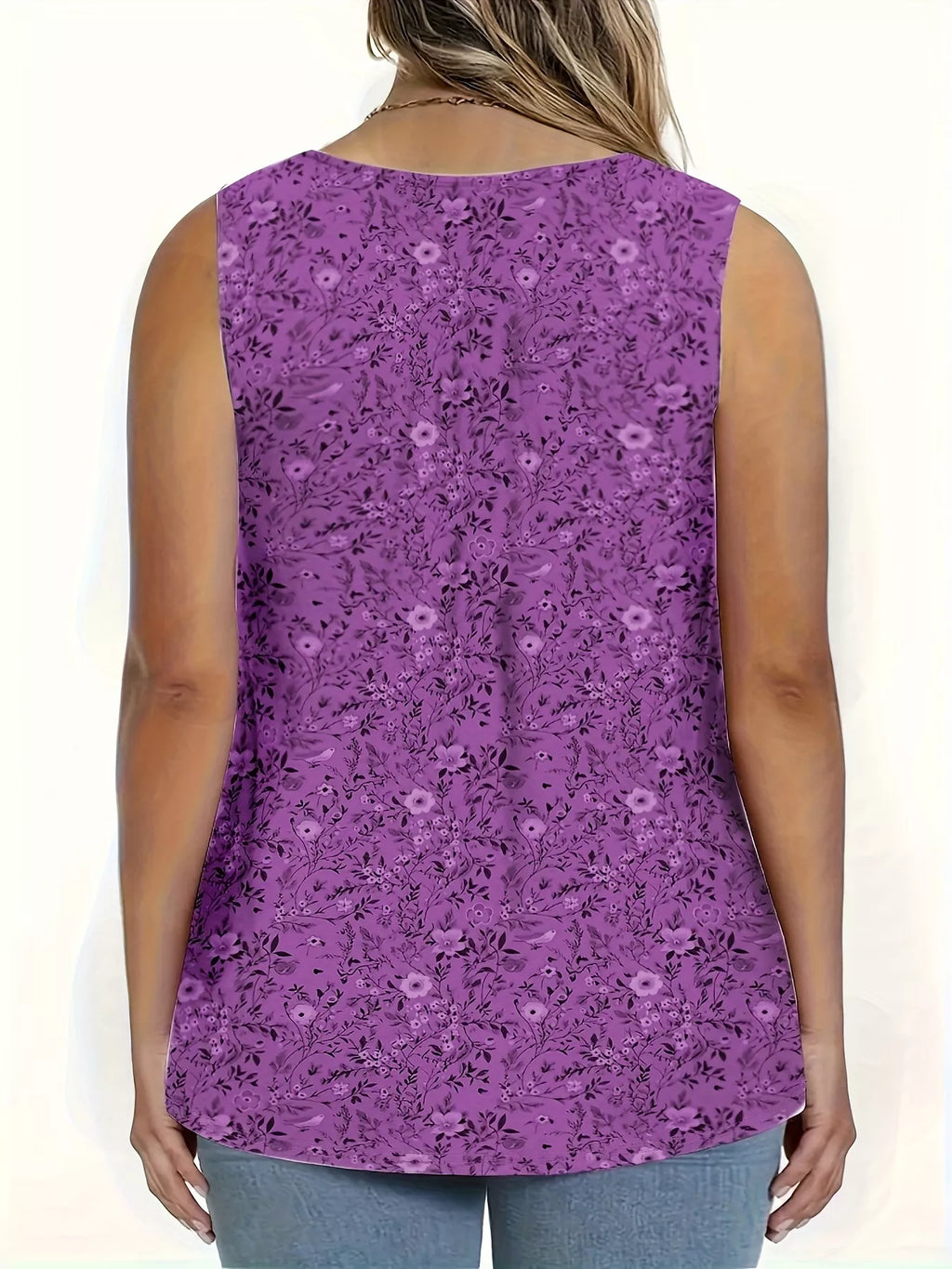 Full Size Floral Print Button Detail Tank Plus (8)