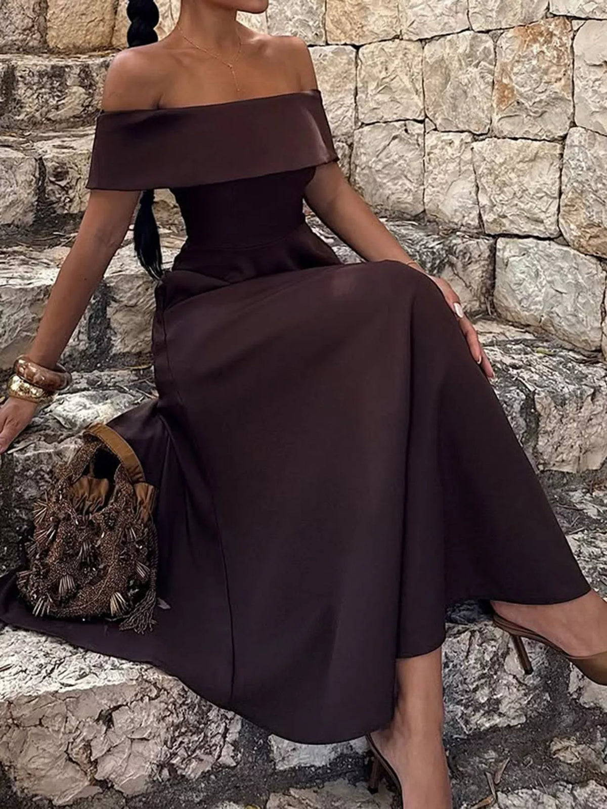 Off-shoulder A-line Maxi Dress (7)