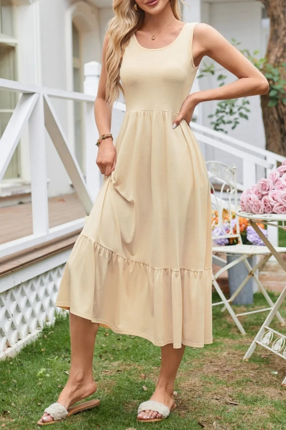 Round Neck Wide Strap Tank Dress (2)
