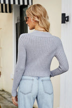 Ribbed Zip-up Slit Knit Top (2)
