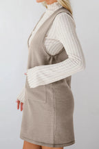 Pocketed V-neck Mini Sweater Overall Dress (17)