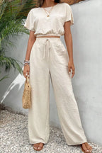Round Neck Short Sleeve Top Pants Set