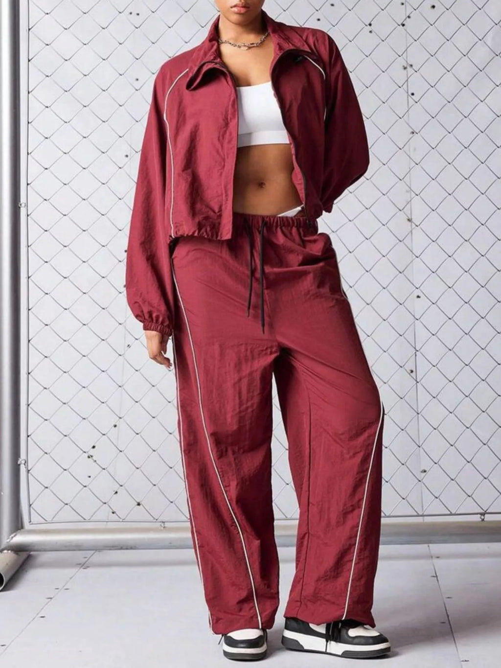 Crop Jacket Wide-leg Pants Set (2)