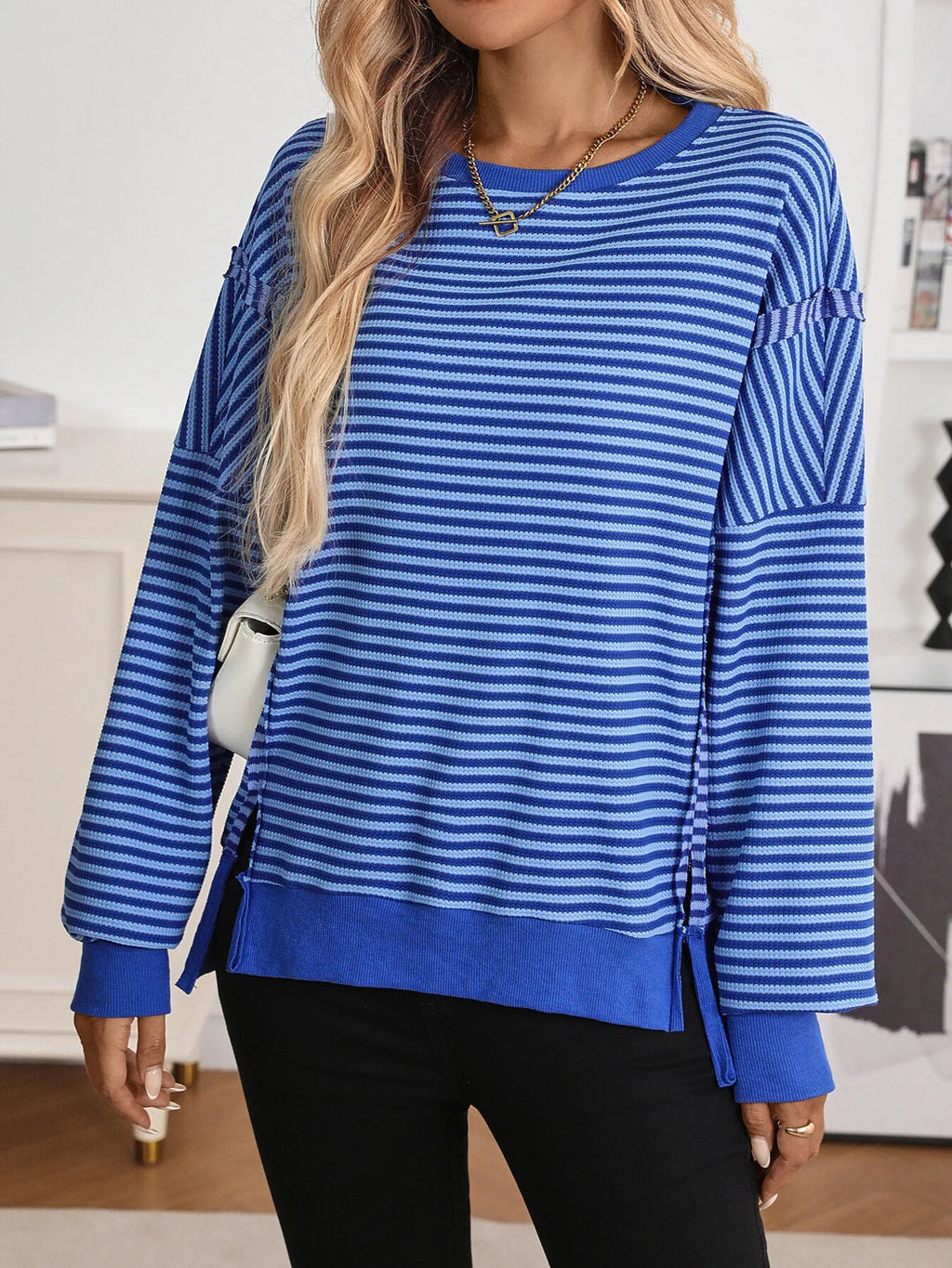 Exposed Seam Striped Contrast Sweatshirt (11)