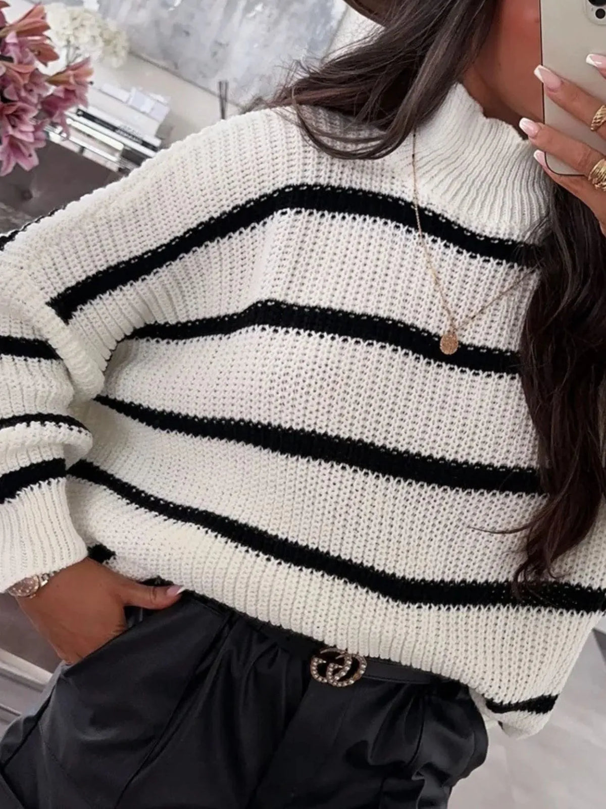 Striped Turtleneck Long Sleeve Sweater (9)