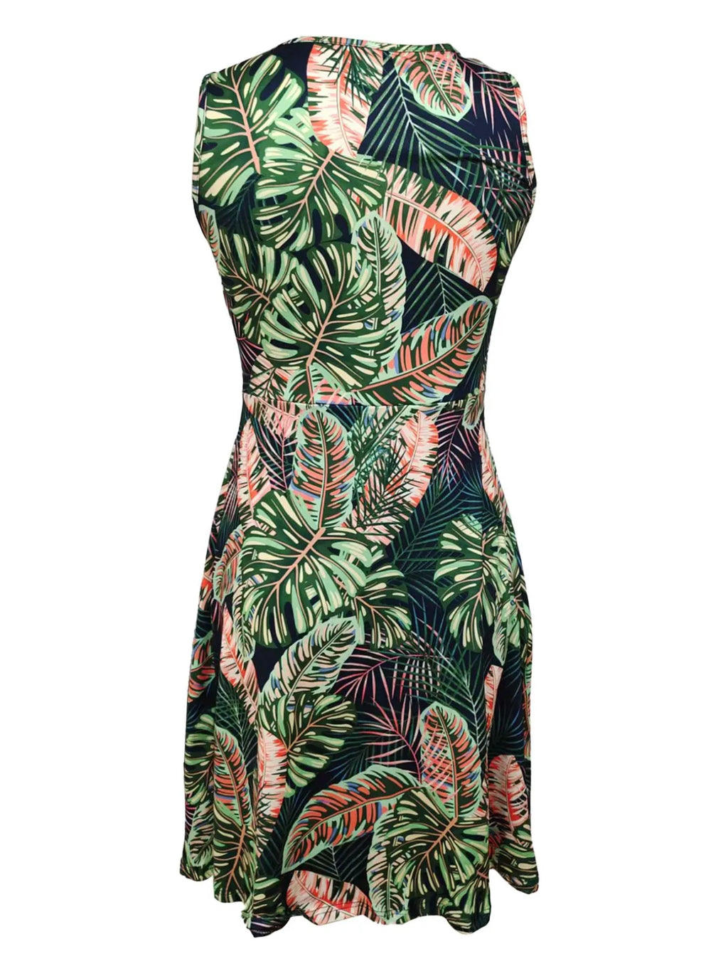 Tropical Print V-neck Sleeveless Summer Dress (11)