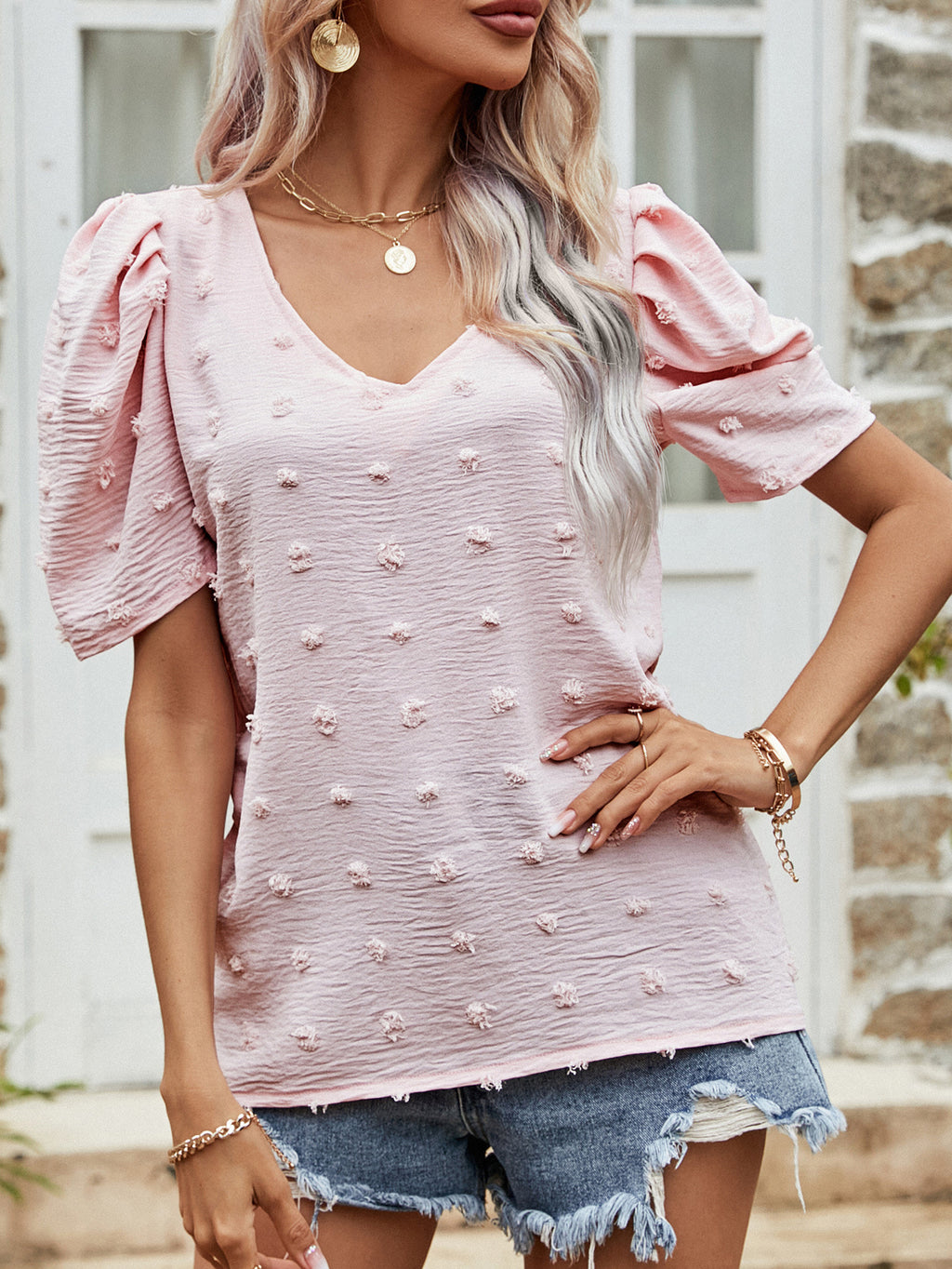 Swiss Dot Short Puff Sleeve Top (3)