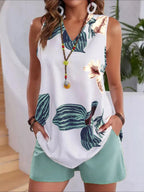 Floral Print Sleeveless Top Shorts Set (6)