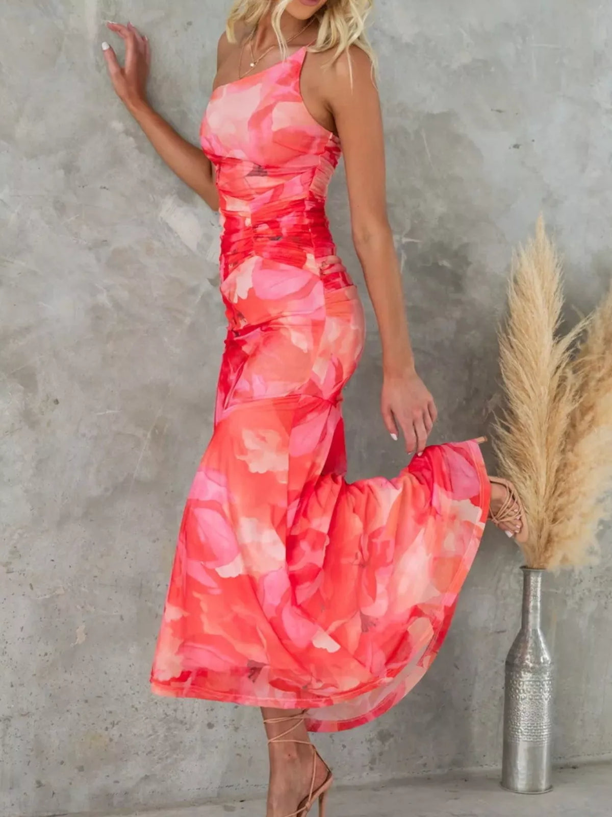 Floral Print One-shoulder Ruched Maxi Dress (10)