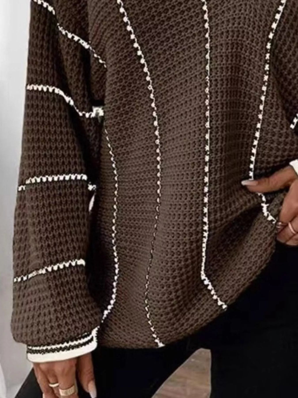V-neck Textured Knit Sweater (3)