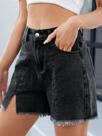Raw Hem Slit Denim Shorts (2)