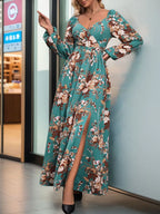 Slit Printed Surplice Long Sleeve Maxi Dress (5)