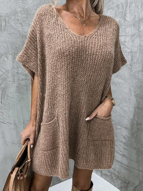 Short Sleeve Sweater Dress Pockets