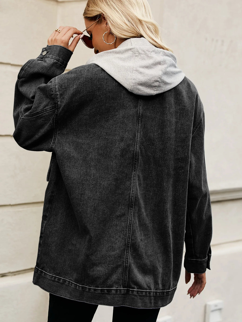 Oversized Button Up Denim Jacket Hood (15)