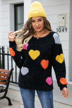 Heart Pattern Round Neck Long Sleeve Sweater (5)