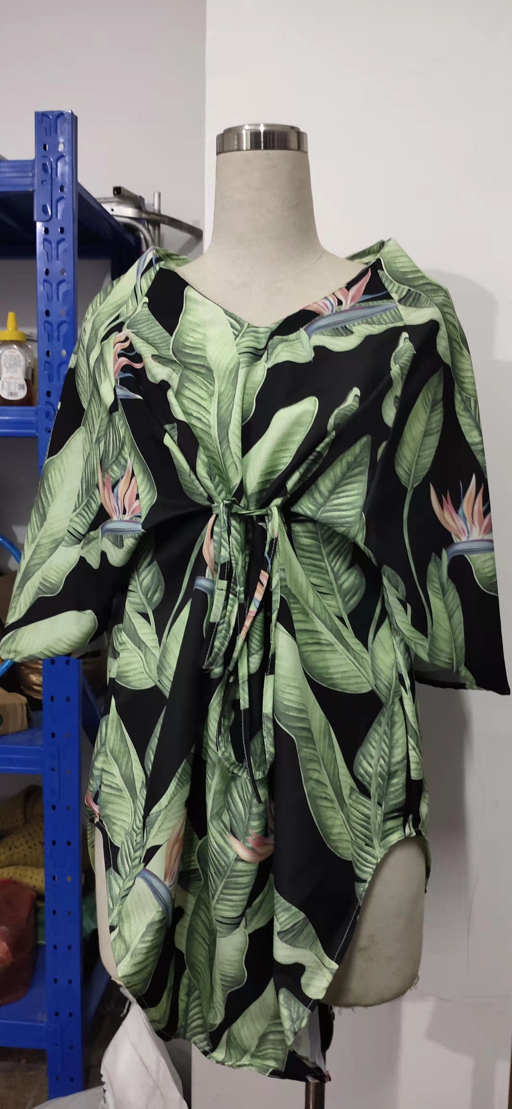 Printed V-neck Bell Sleeve Shirt Dress photo 2