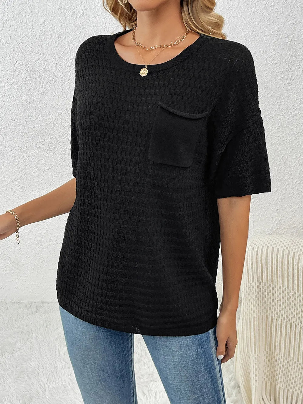 Round Neck Half Sleeve Knit Top (4)