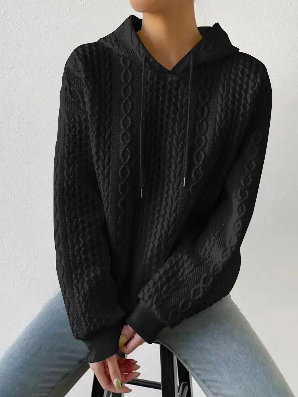 Drawstring Drop Shoulder Long Sleeve Hoodie (5)