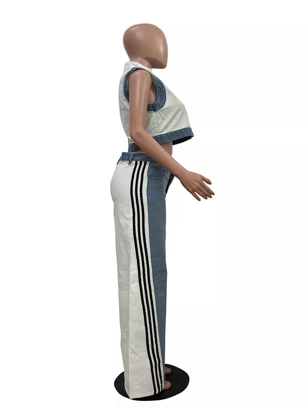 Zip Front Crop Top Striped Pants Set (6)