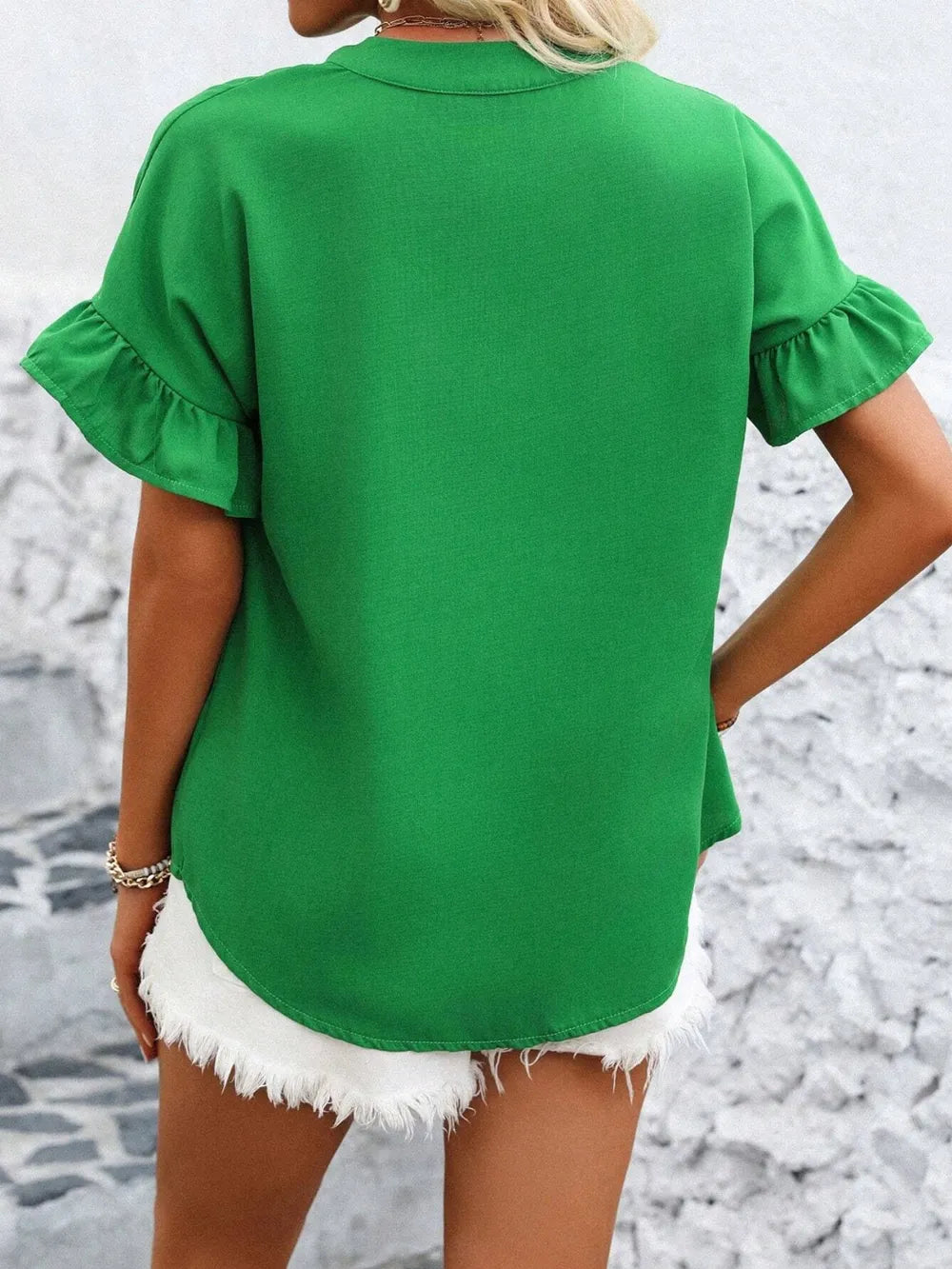 Button Down Ruffled Short Sleeve Shirt (7)