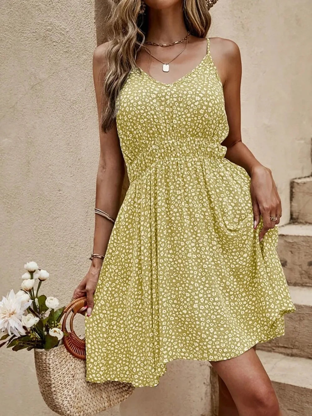 Floral V-neck Mini Cami Dress (7)
