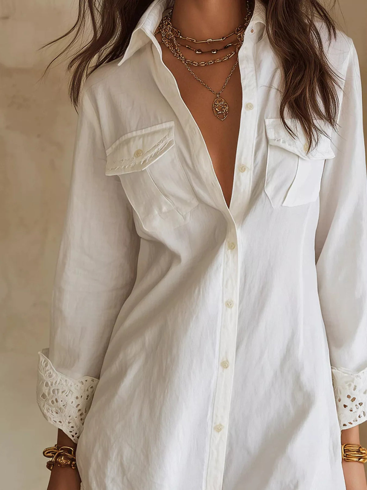 Button-down Shirt Dress Lace Trim (12)