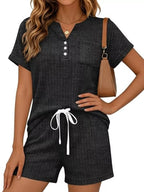 Casual Ribbed Knit Tee Shorts Set (12)