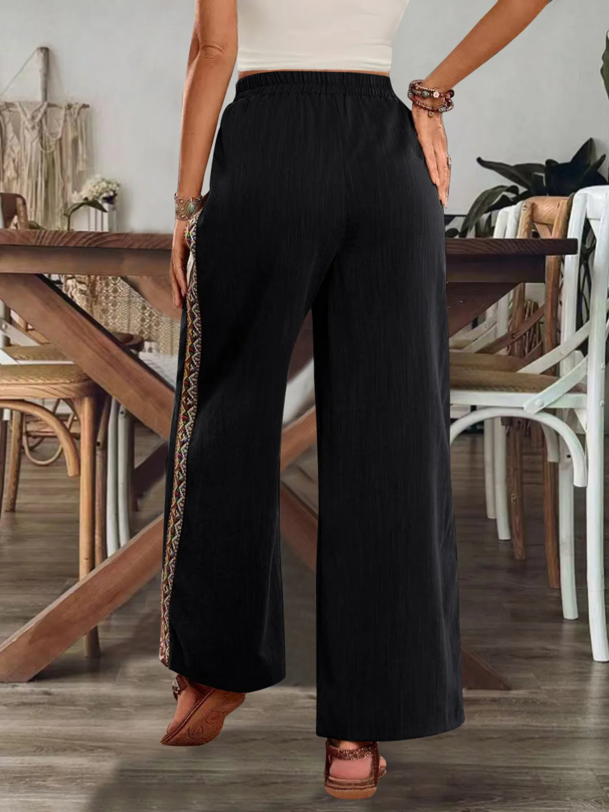 Bohemian Wide Leg Embroidered Side Stripe Pants (14)