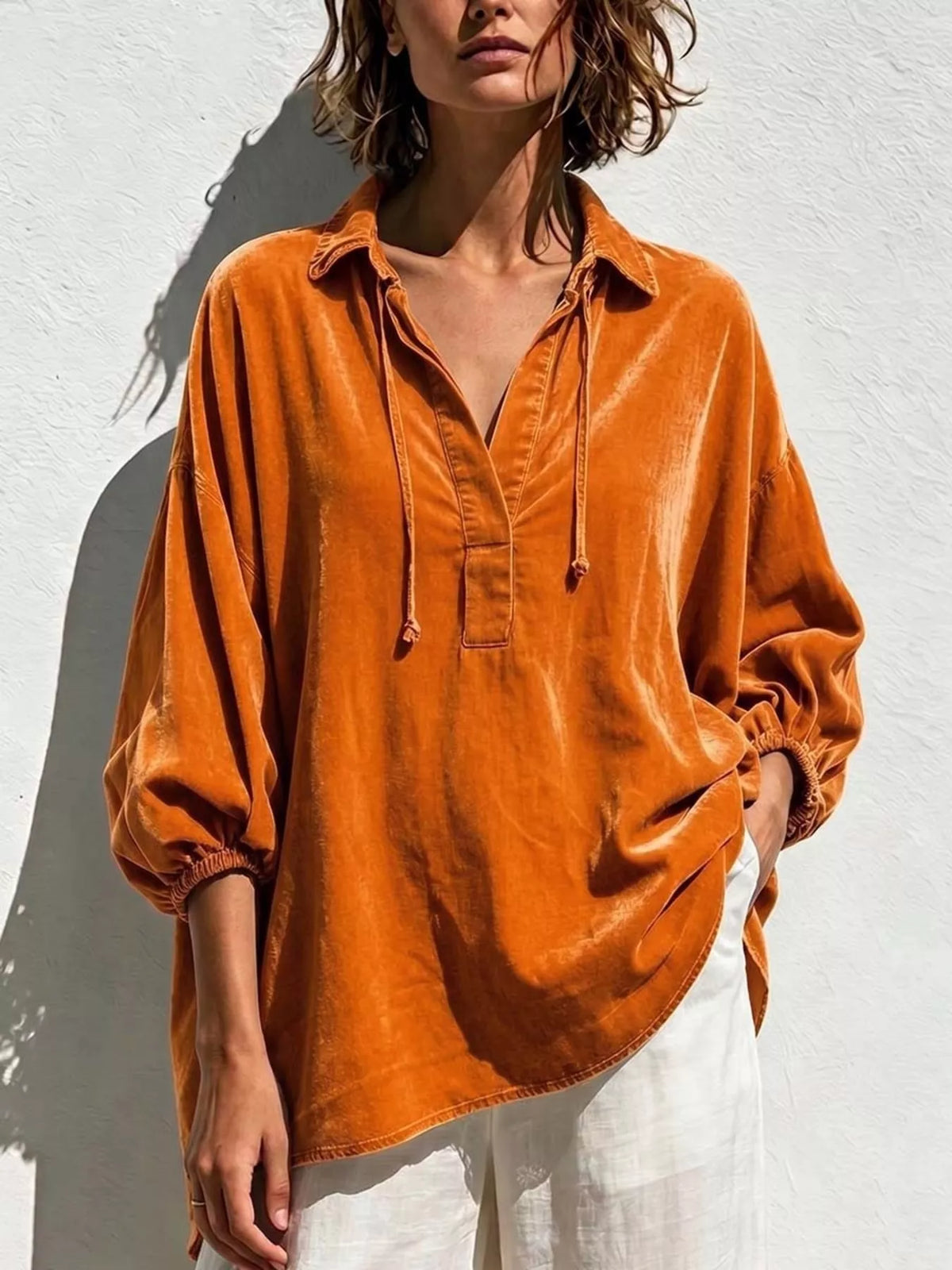 Oversized Velvet Drawstring Blouse