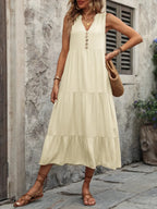 Decorative Button Notched Sleeveless Dress (28)