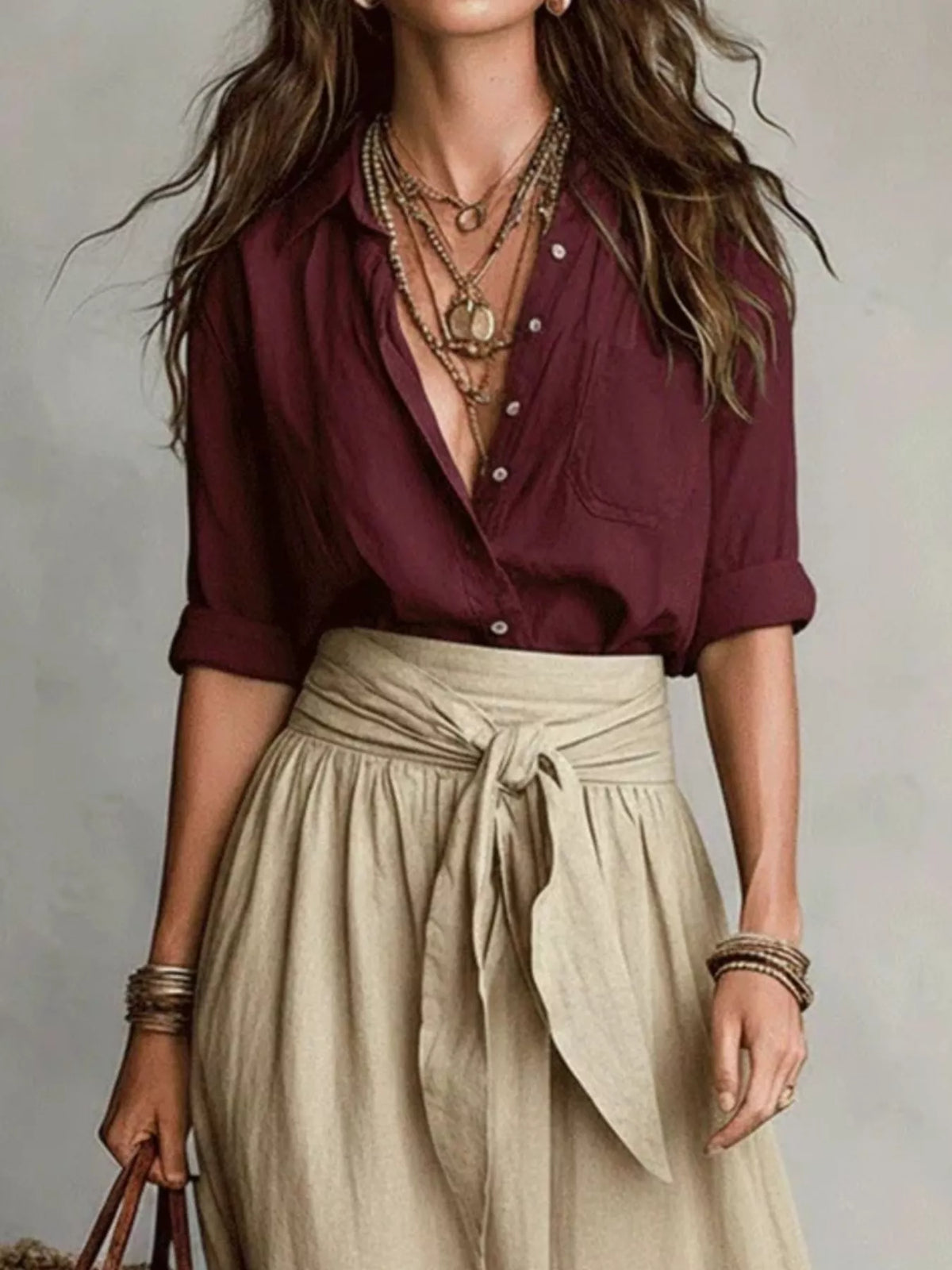 Full Size Button-down Shirt Skirt Set Plus (11)