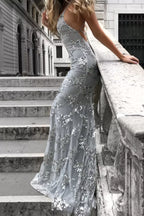 Full Size Sequin Tie Back V-neck Maxi Dress Plus (4)