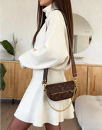 Turtleneck Dropped Shoulder Sweater Skirt Set (3)