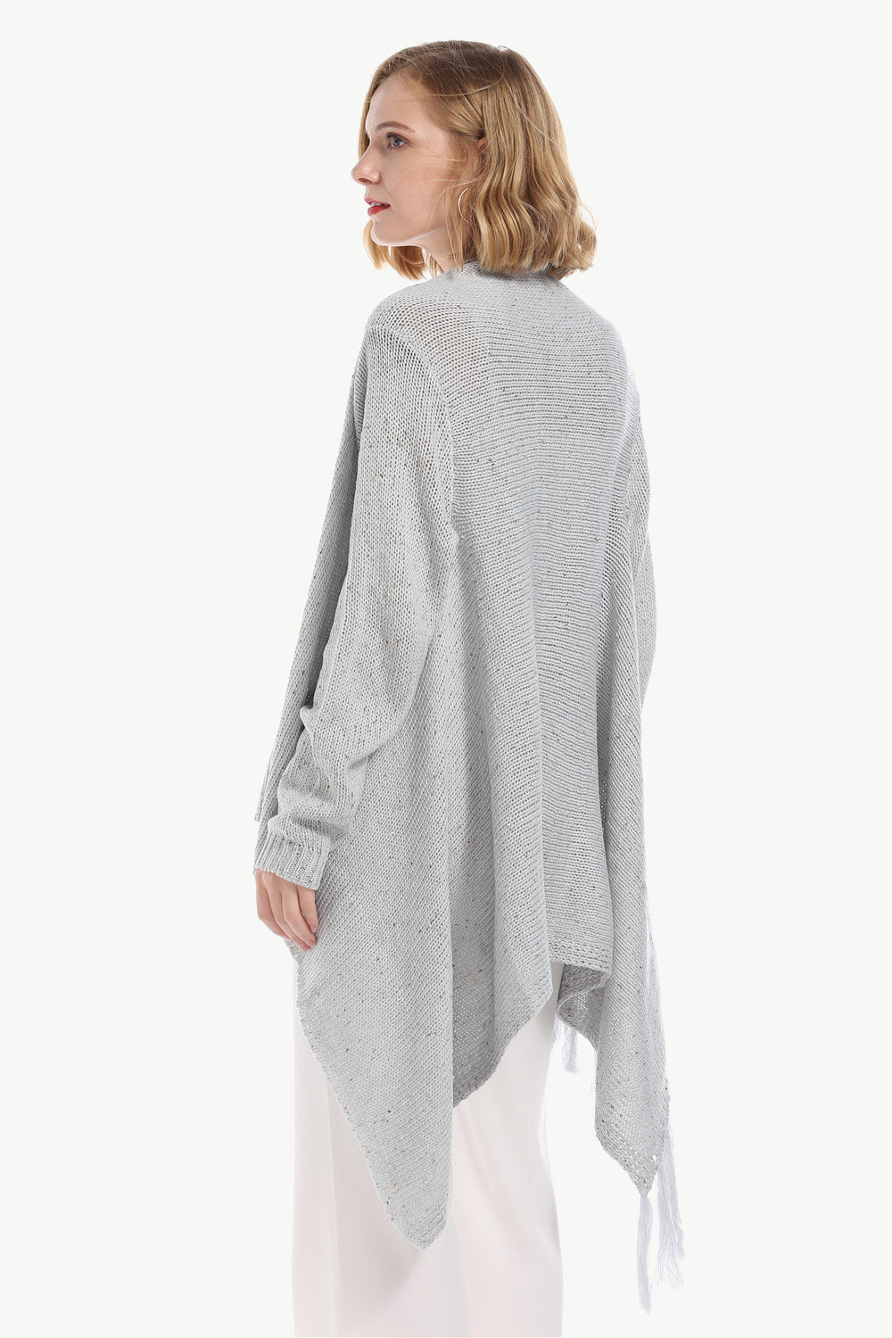 One-button Tassel Tie Asymmetrical Hem Cardigan (16)