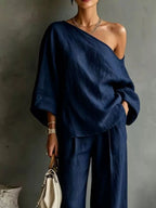 One Shoulder Top Wide Leg Pants Set (22)