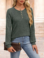 Ribbed Knit Button-front Long Sleeve T-shirt (17)