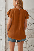 Round Neck Keyhole Cap Sleeve T-shirt (9)