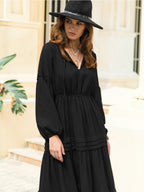 Tie Neck Long Sleeve Midi Tiered Dress (4)