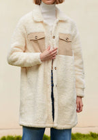 Collared Neck Long Sleeve Longline Teddy Jacket (2)